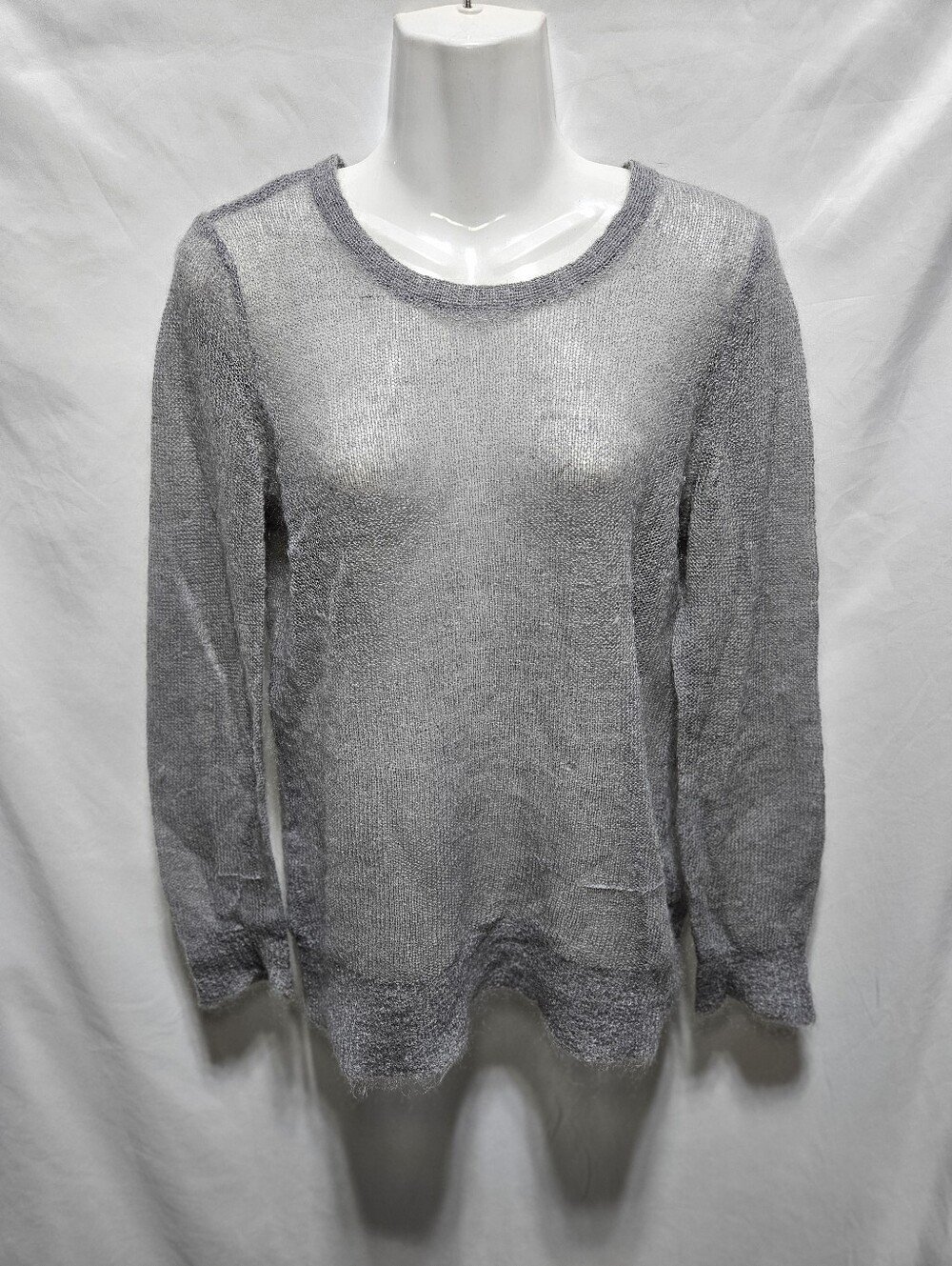 J. Jill Mohair Blend Sweater Gray Lightweight Fuzzy Knit Pullover Size Small